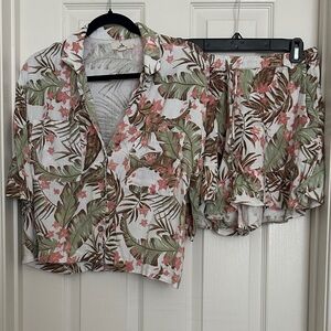 Rip Curl Floral Two-Piece Set in Pink, Green, Brown